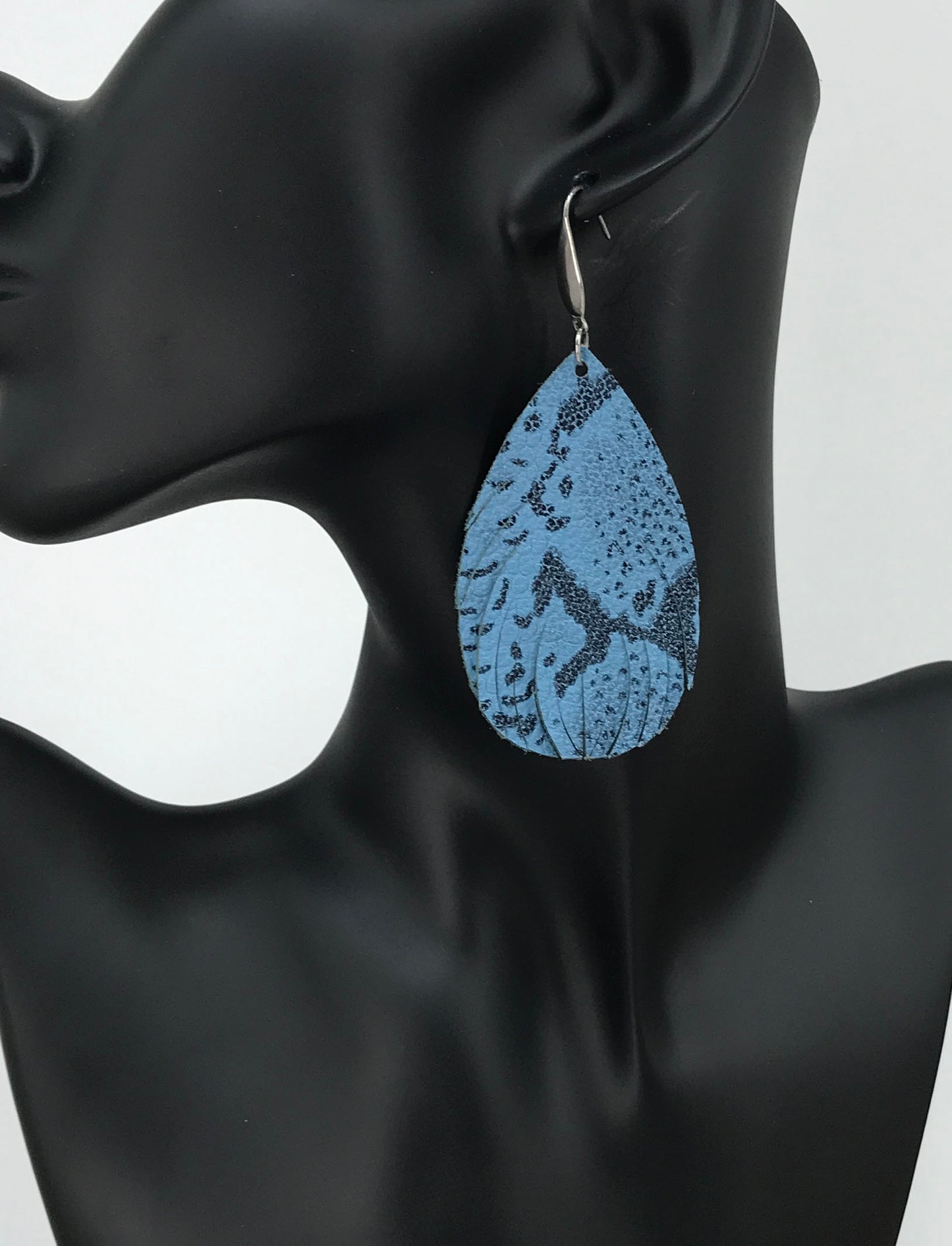 Fringe Blue Snake Skin Leather Earrings - E19-2216