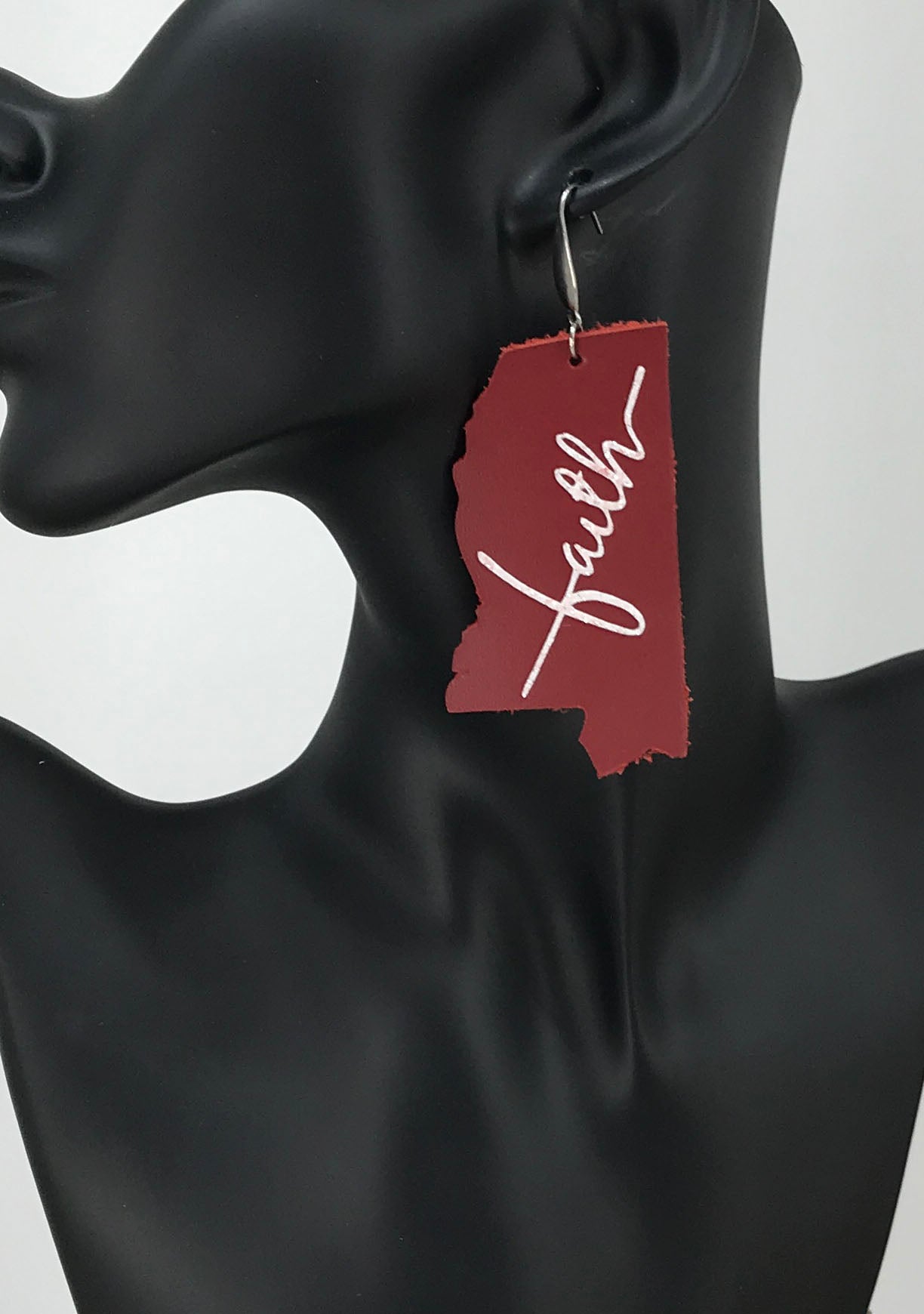 Red Mississippi "Faith" Leather Earrings - E19-2222