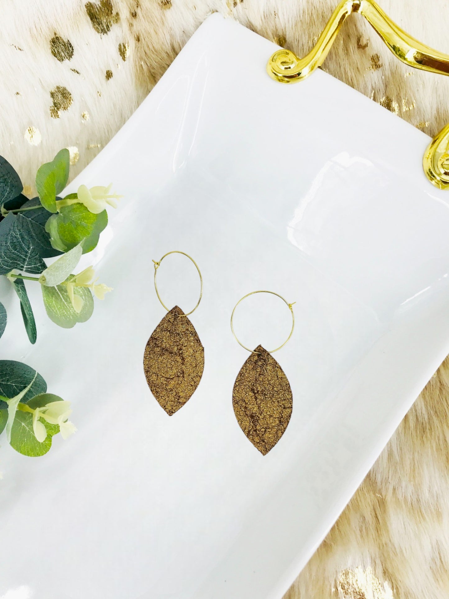 Gold Halo Leather Hoop Earrings - E19-2225