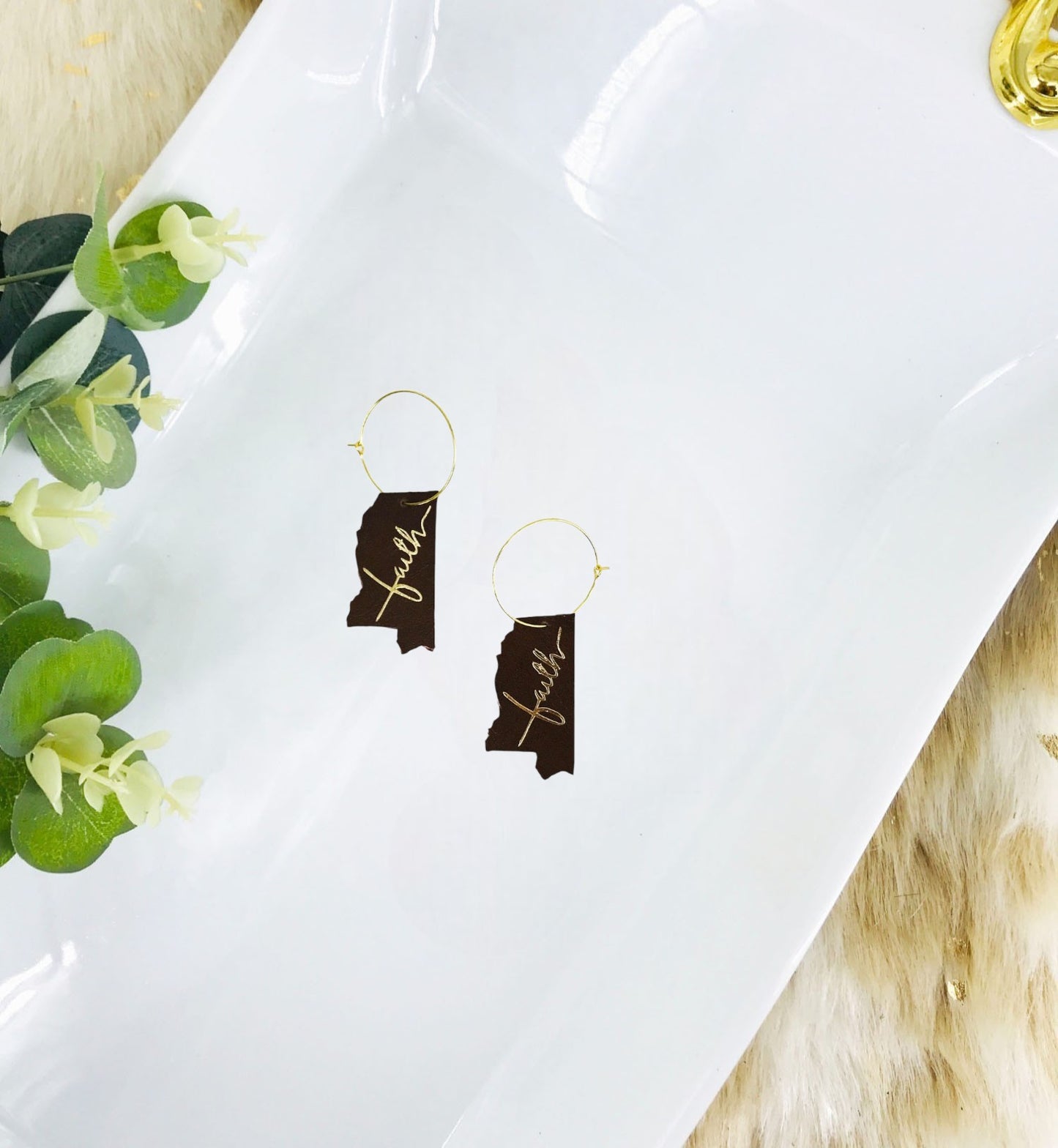 Brown Mississippi "Faith" Leather Hoop Earrings - E19-2231