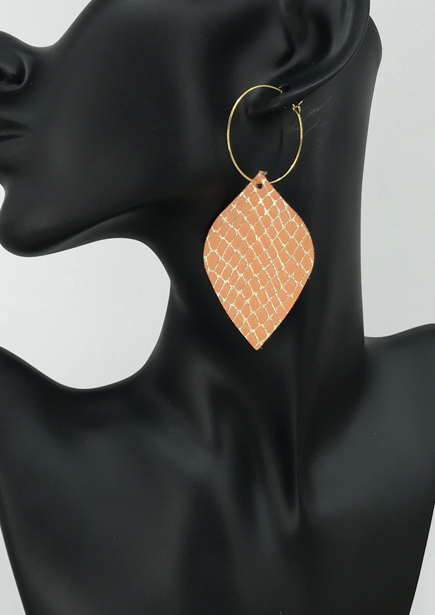 Apricot Gold Snake Leather Hoop Earrings - E19-2235