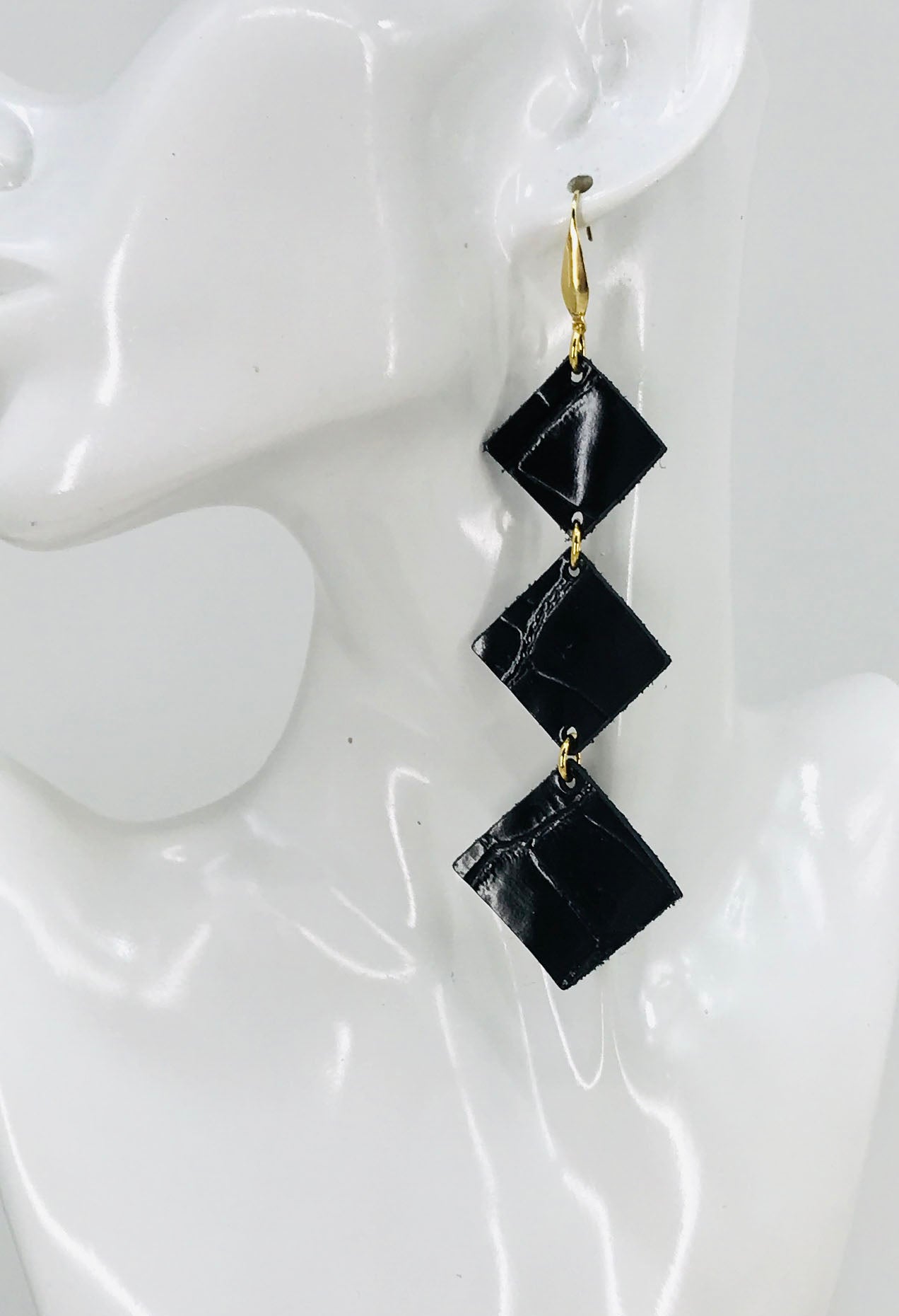 Black Genuine Leather Earrings - E19-2246