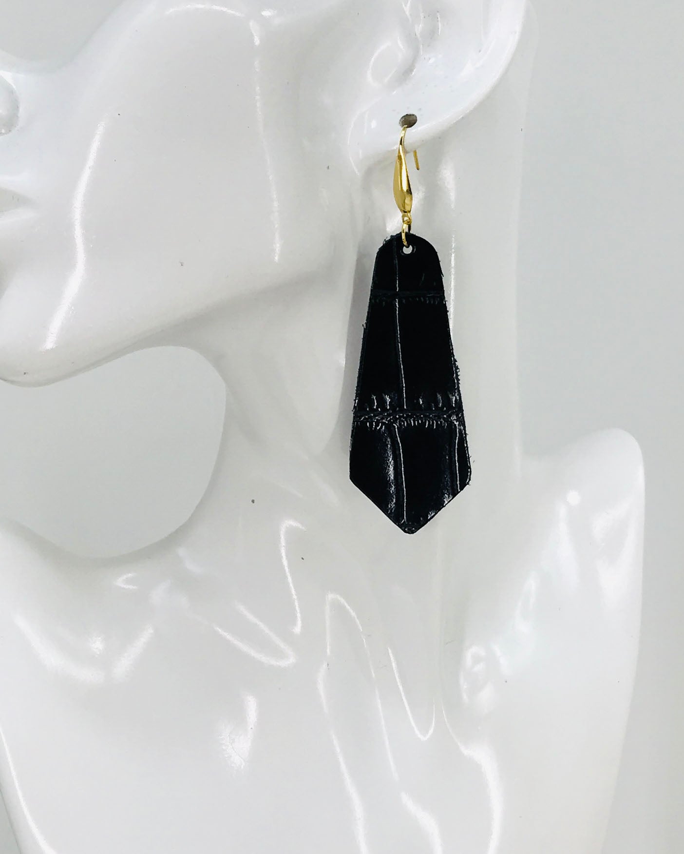 Black Alligator Bar Statement Earrings