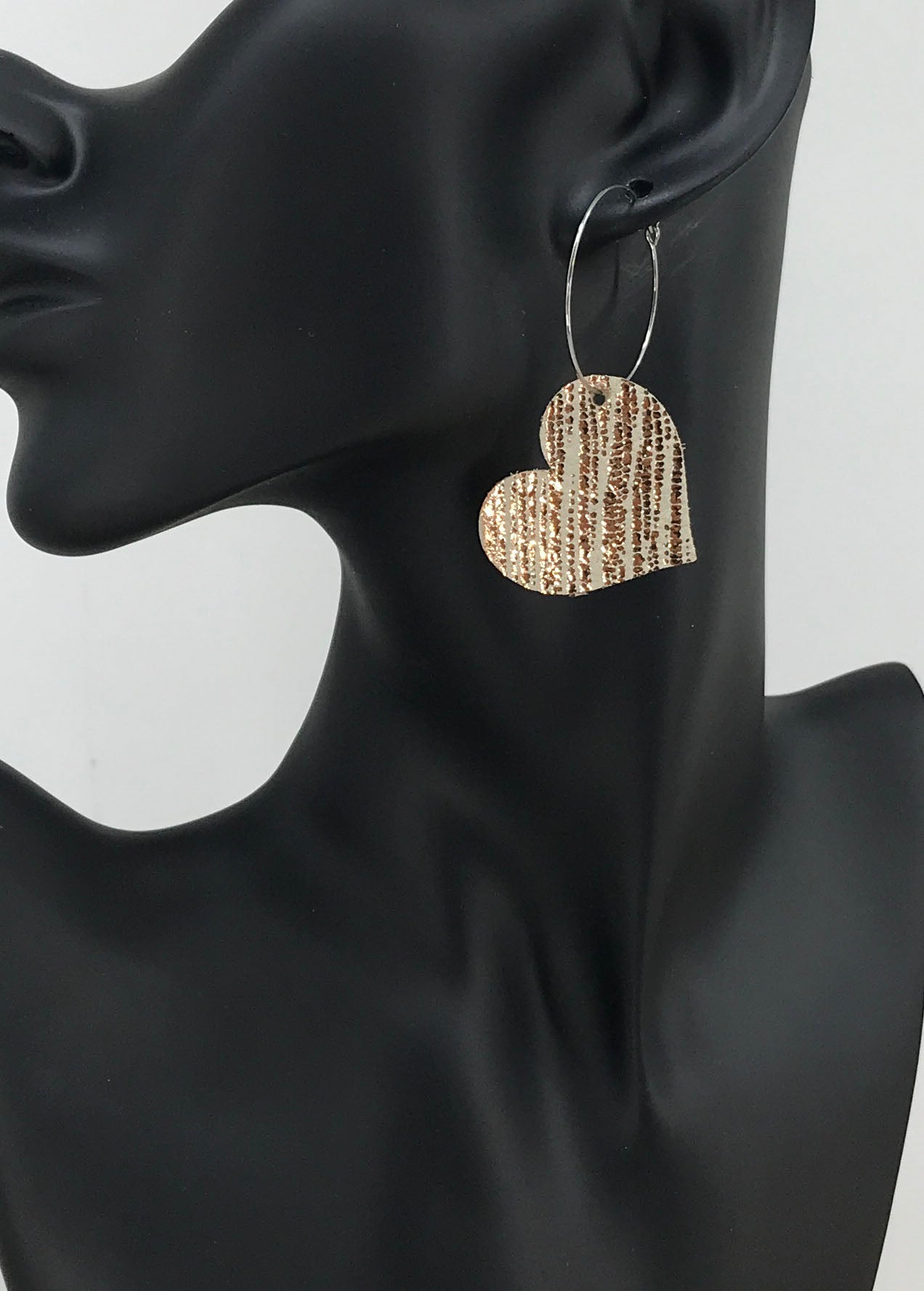 Striped Rose Gold Leather Hoop Earrings - E19-2252