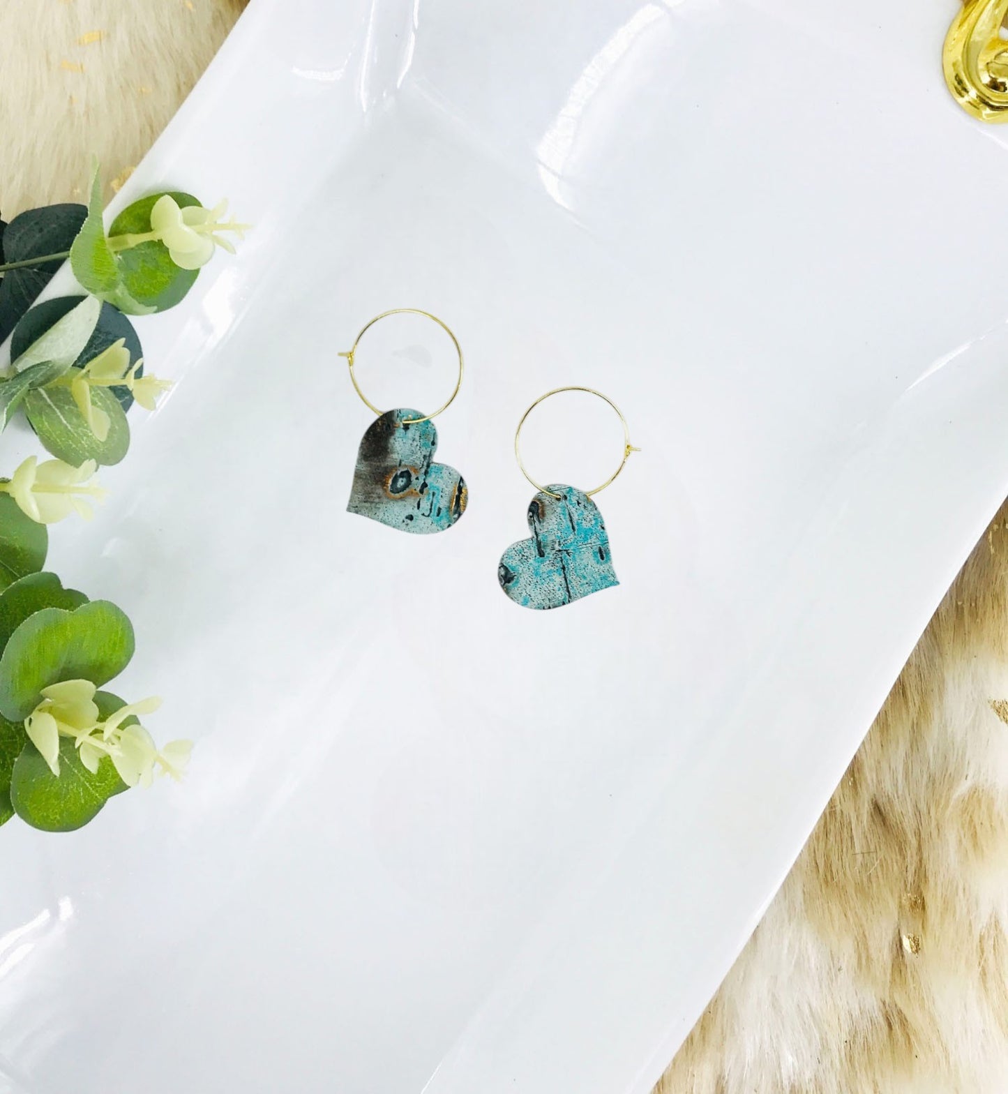 Moonlight Driftwood Embossed Leather Hoop Earrings - E19-2255