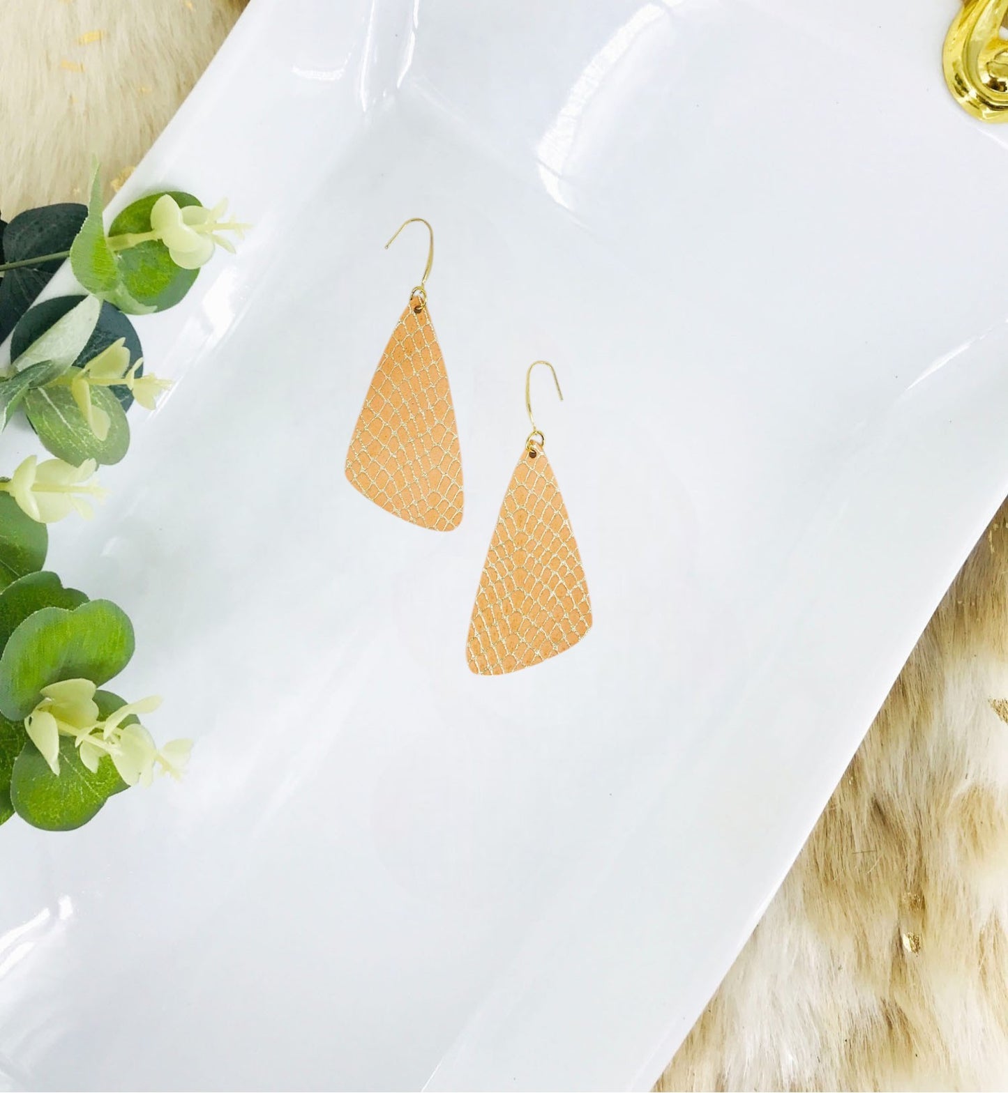Apricot Gold Snake Leather Earrings - E19-2256