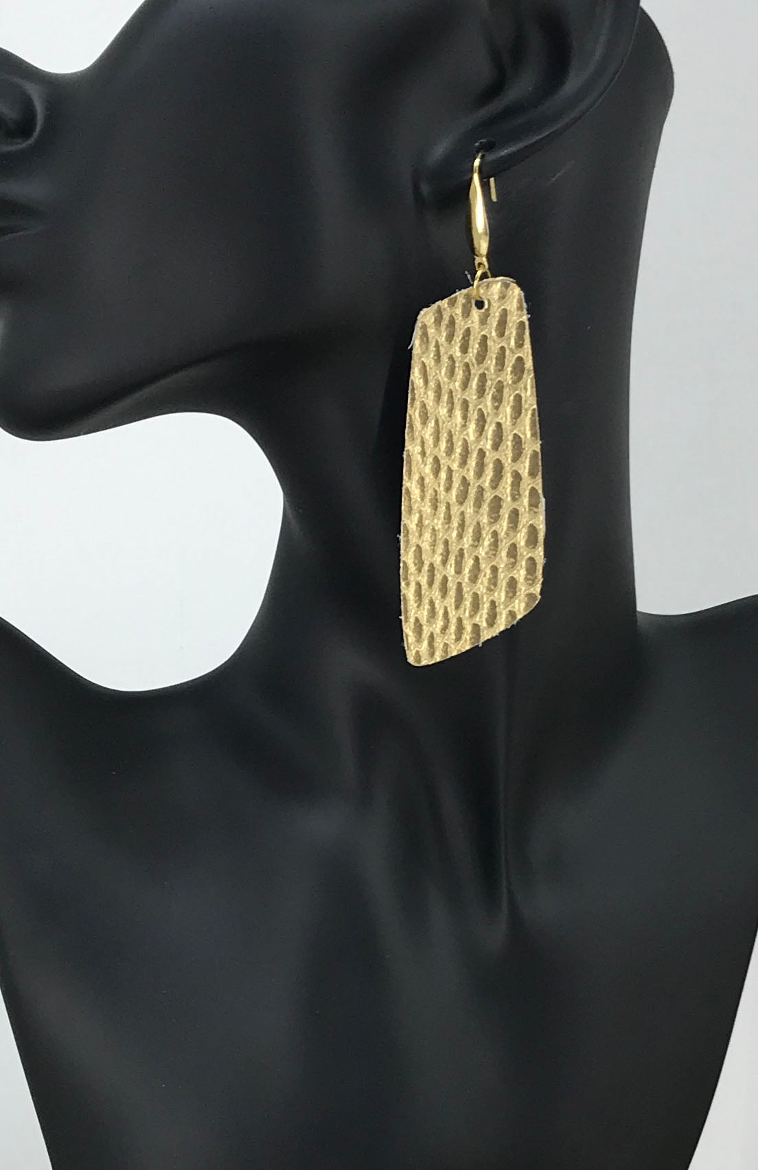 Gold Snake Leather Slim Drop Earrings