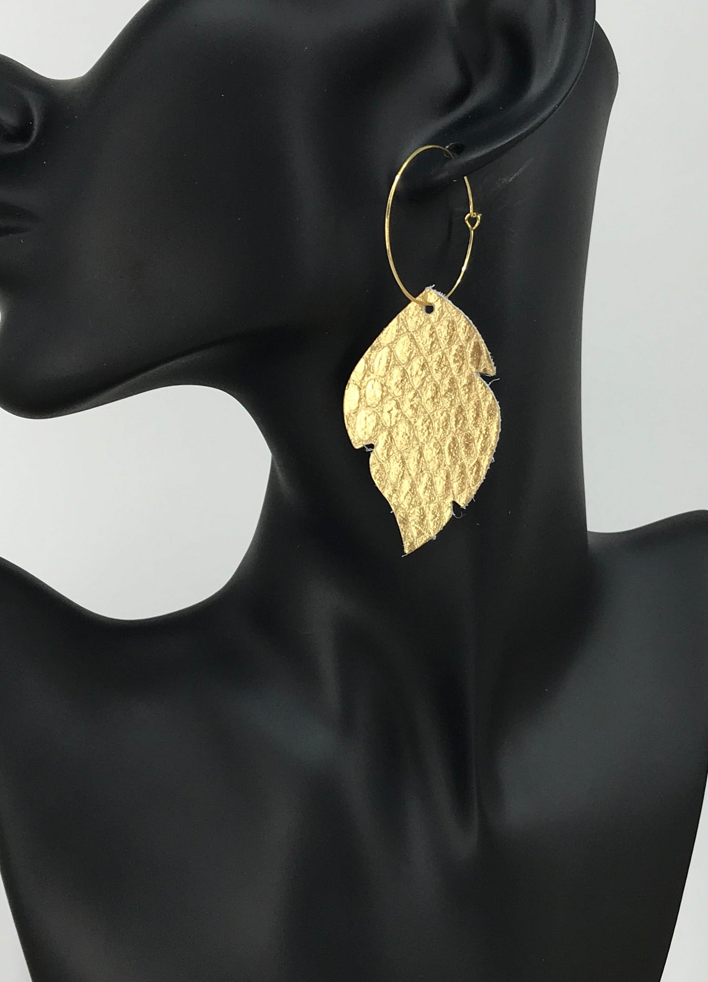 Gold Anaconda Leather Hoop Earrings - E19-2261