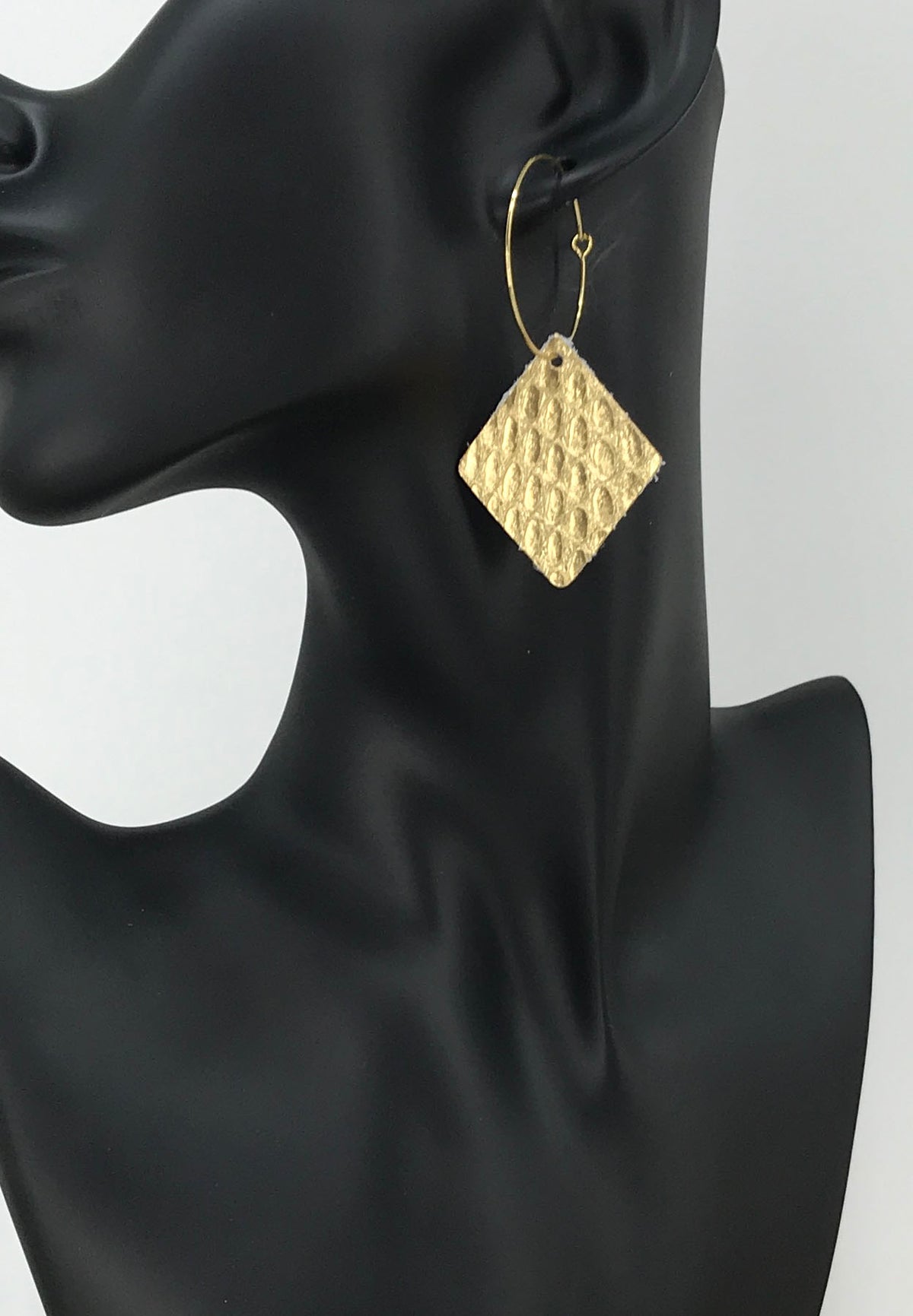 Gold Snake Leather Diamond Hoop Earrings