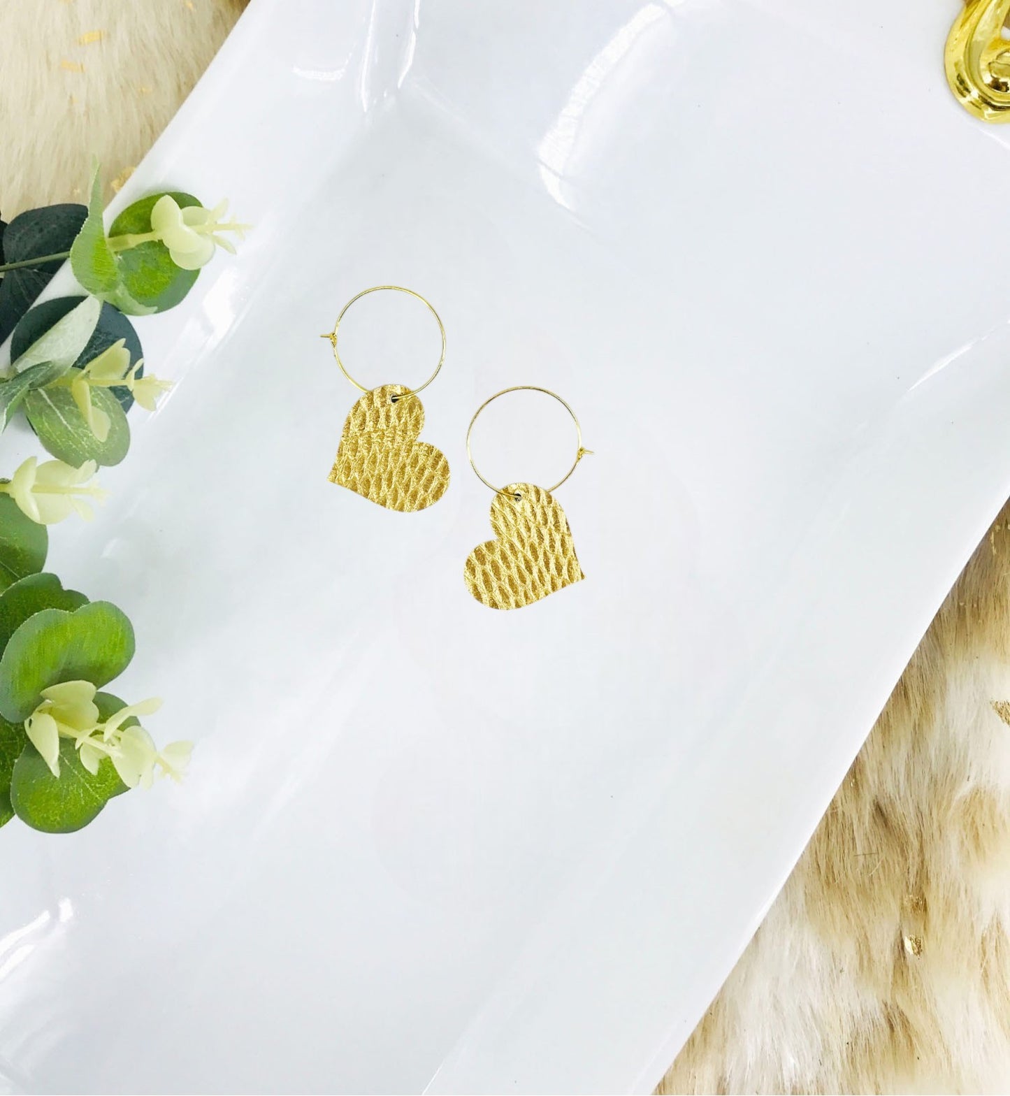 Gold Anaconda Leather Hoop Earrings - E19-2267