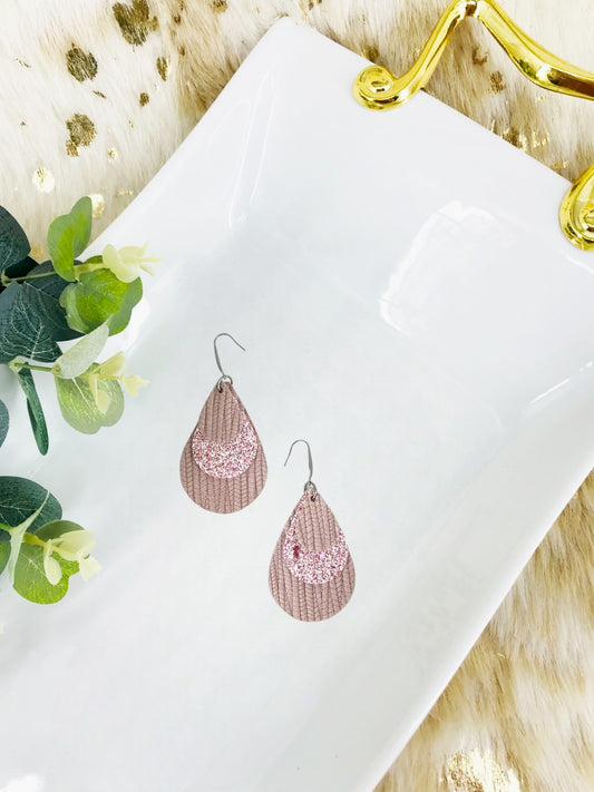 Light Pink Genuine Leather and Glitter Earrings - E19-231