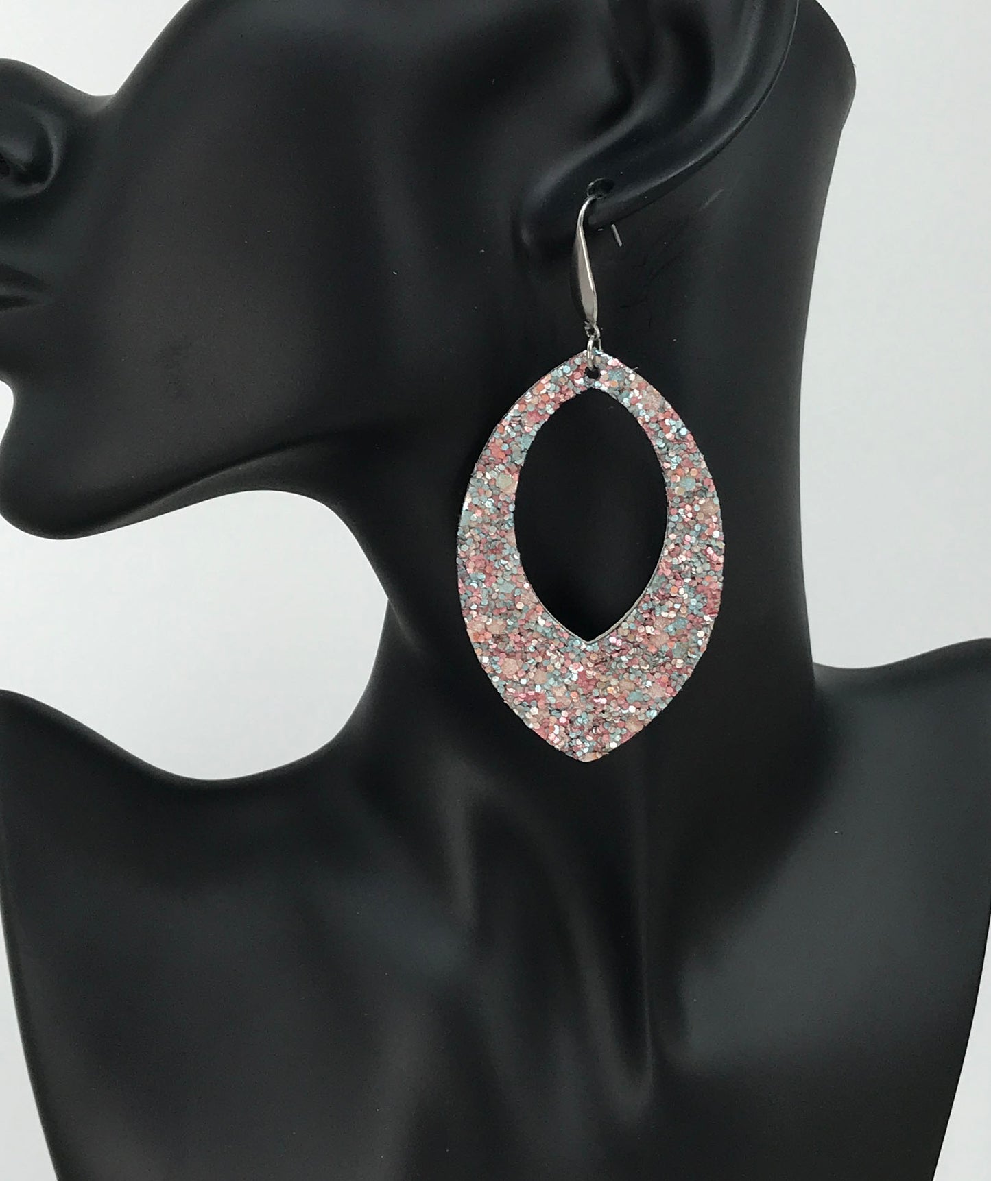 Aqua Mauve Chunky Glitter Leather Earrings - E19-2322