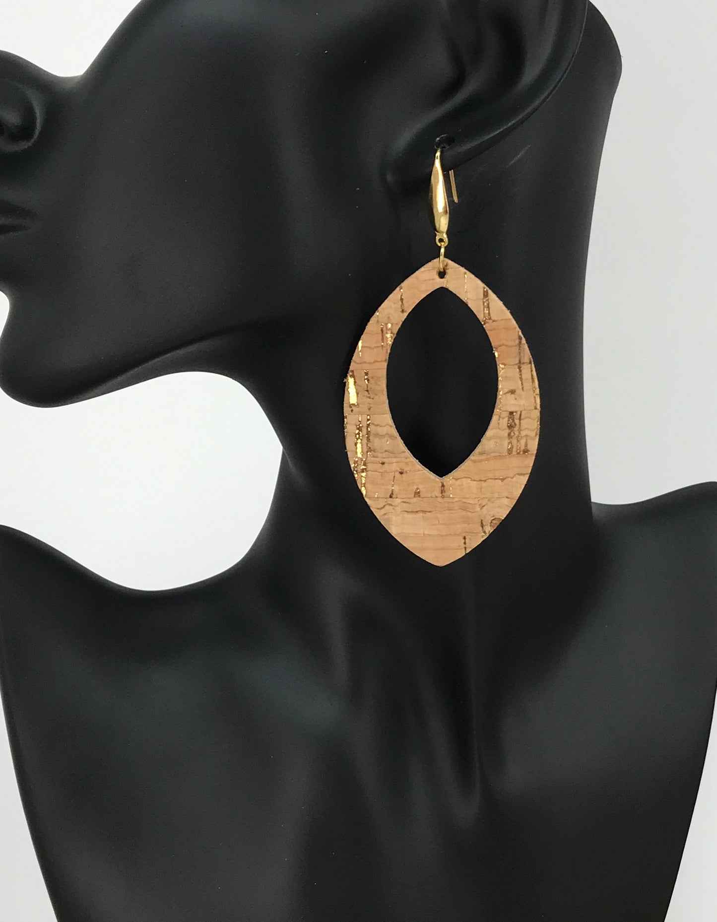 Gold Metallic Accent Cork on Leather Earrings - E19-2334