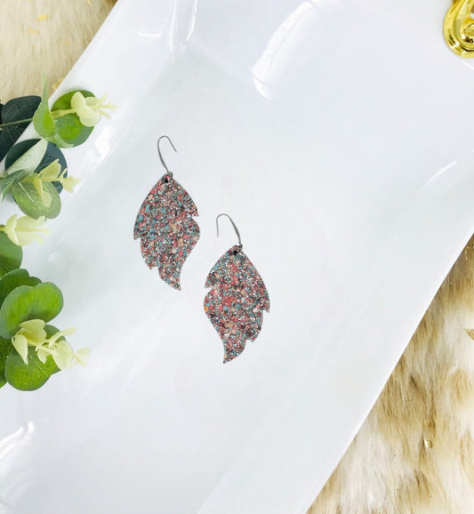 Aqua Mauve Chunky Glitter Leather Earrings - E19-2338