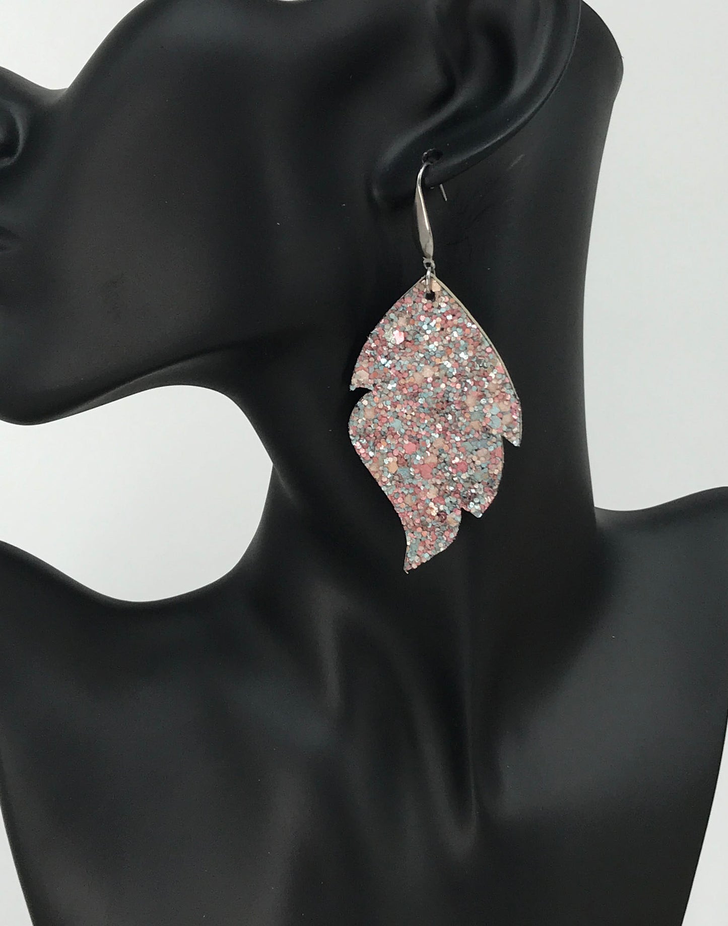 Aqua Mauve Chunky Glitter Leather Earrings - E19-2338