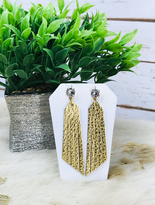 Crystal and Gold Leather Stud Earrings - E19-2358