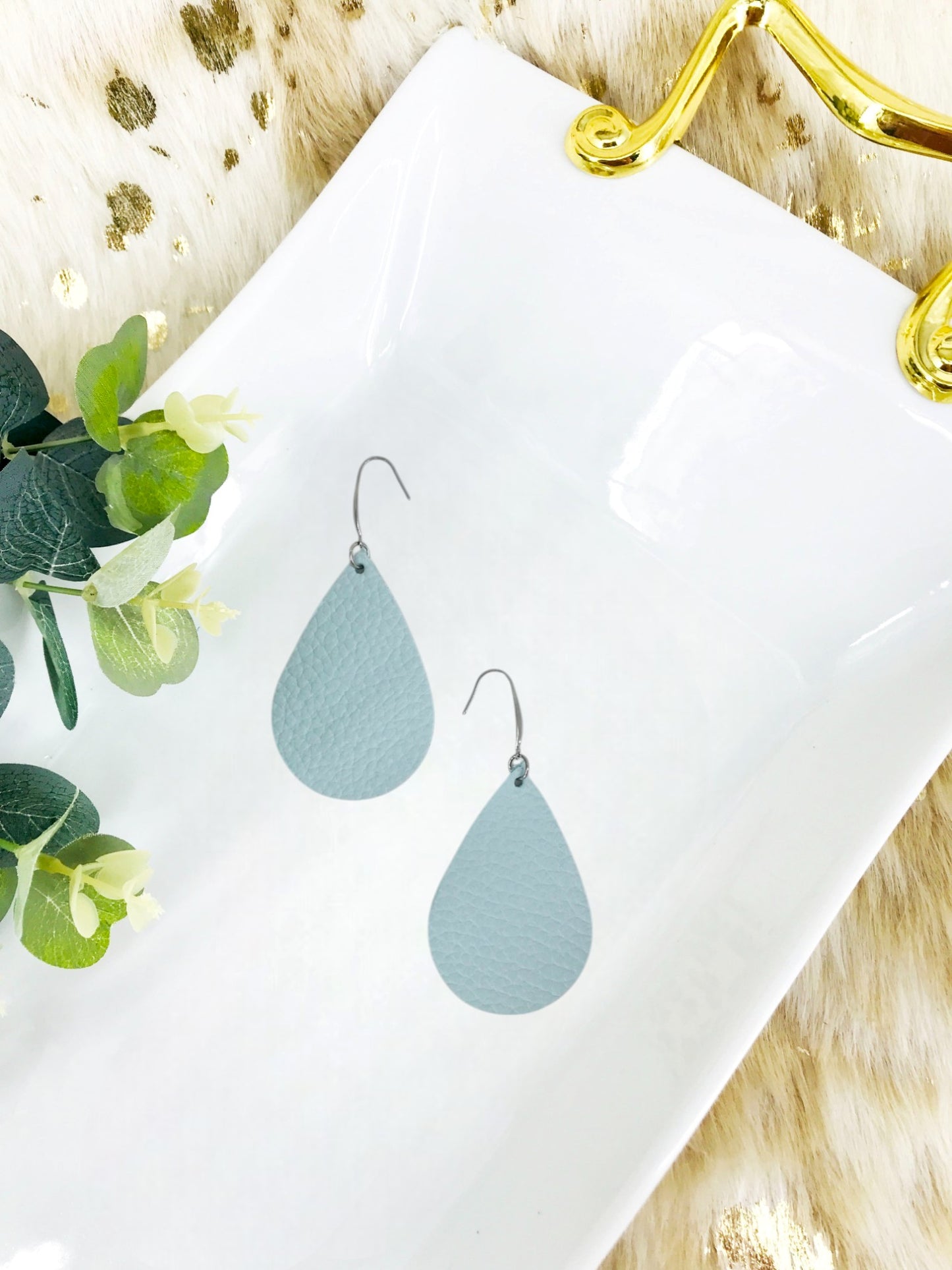 Italian Aqua Leather Earrings - E19-2375