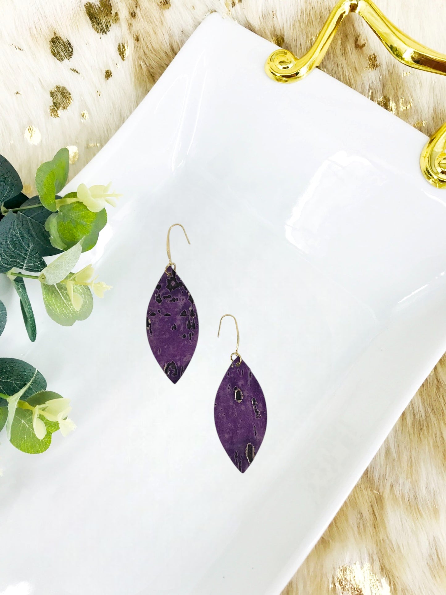 Lavender and Gold Leather Earrings - E19-2390