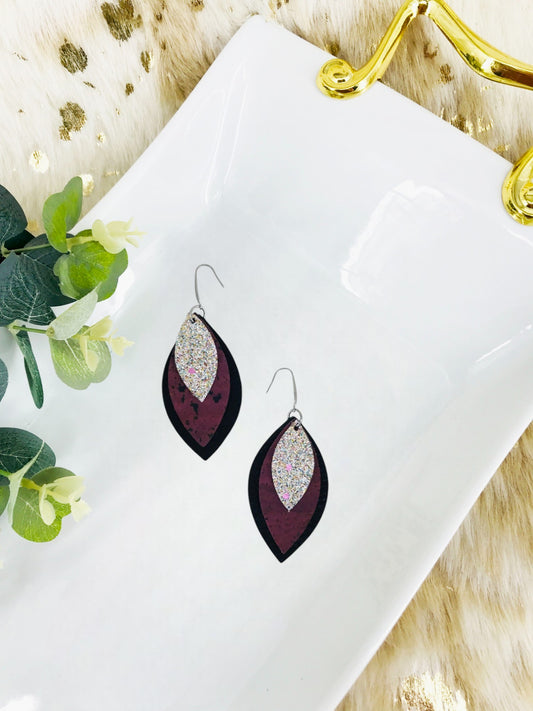 Leather, Cork and Glitter Layered Earrings - E19-240