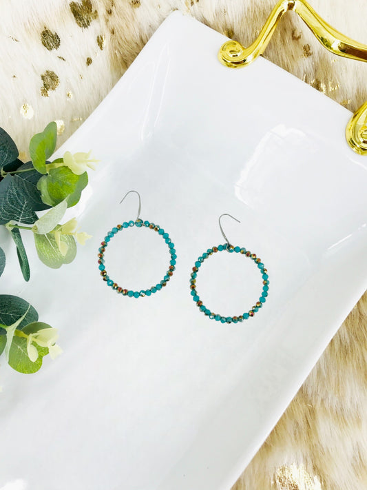 Turquoise Glass Bead Hoop Earrings - E19-2403