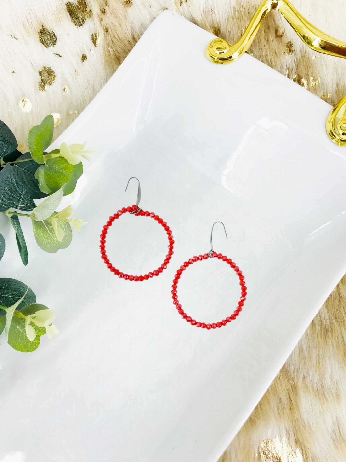 Coral Glass Bead Hoop Earrings - E19-2407
