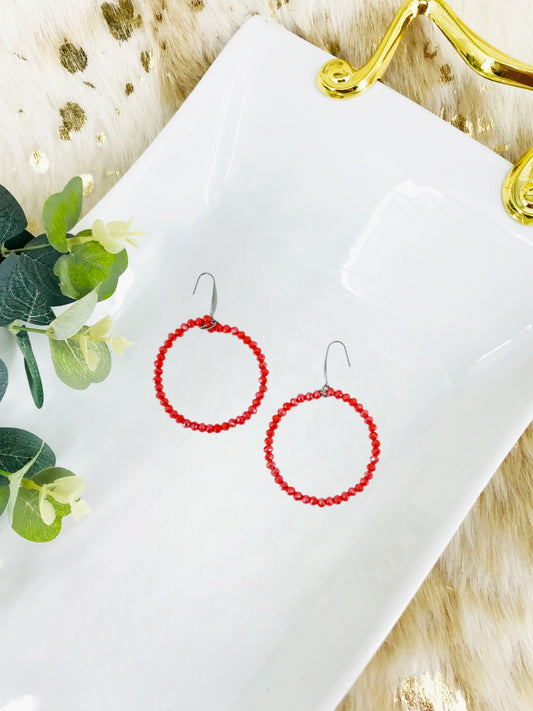 Coral Glass Bead Hoop Earrings - E19-2407