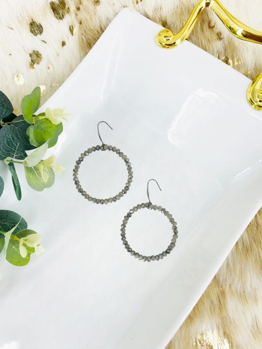 Gray Glass Bead Hoop Earrings - E19-2419