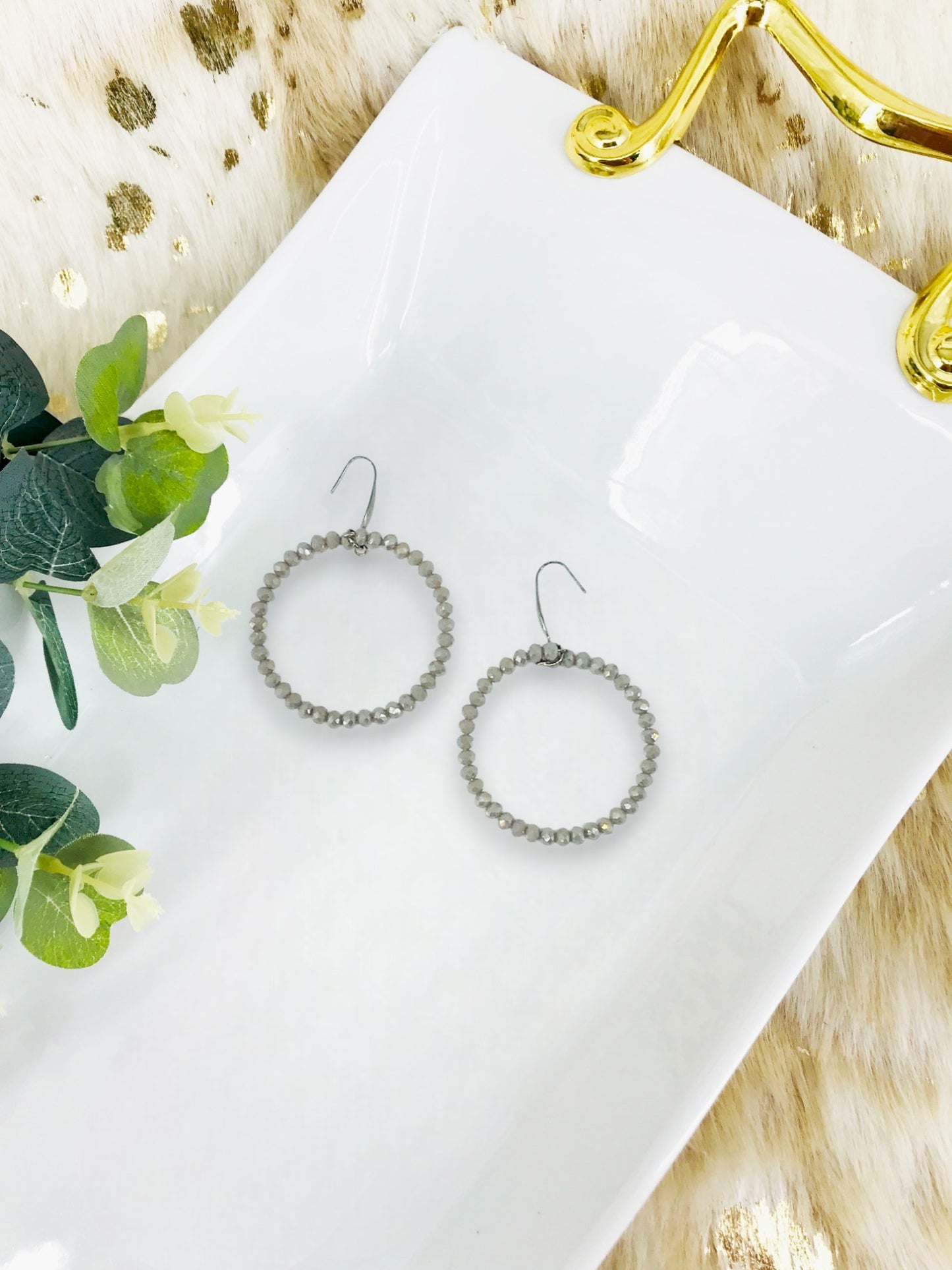 Rosy Brown Glass Bead Hoop Earrings - E19-2426