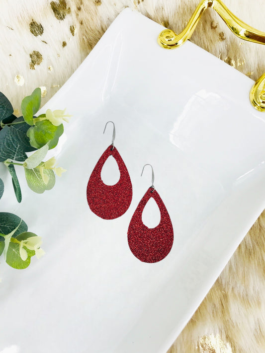 Red Glitter on Leather Earrings - E19-2437