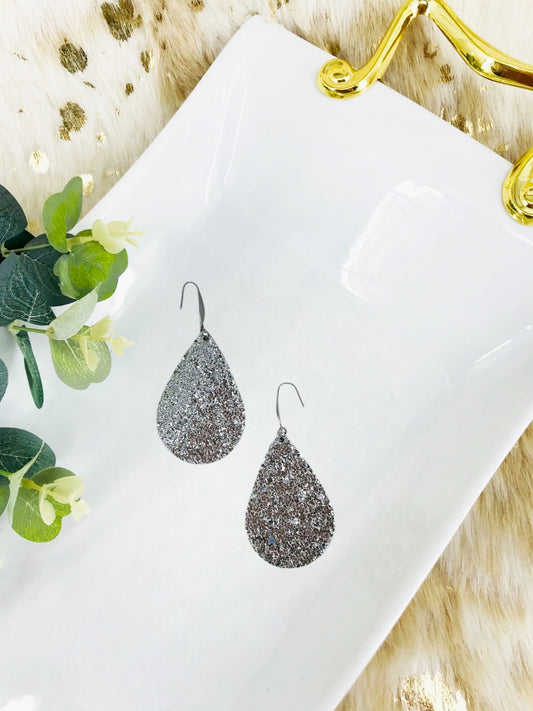 Silver Chunky Glitter on Leather Earrings - E19-2444