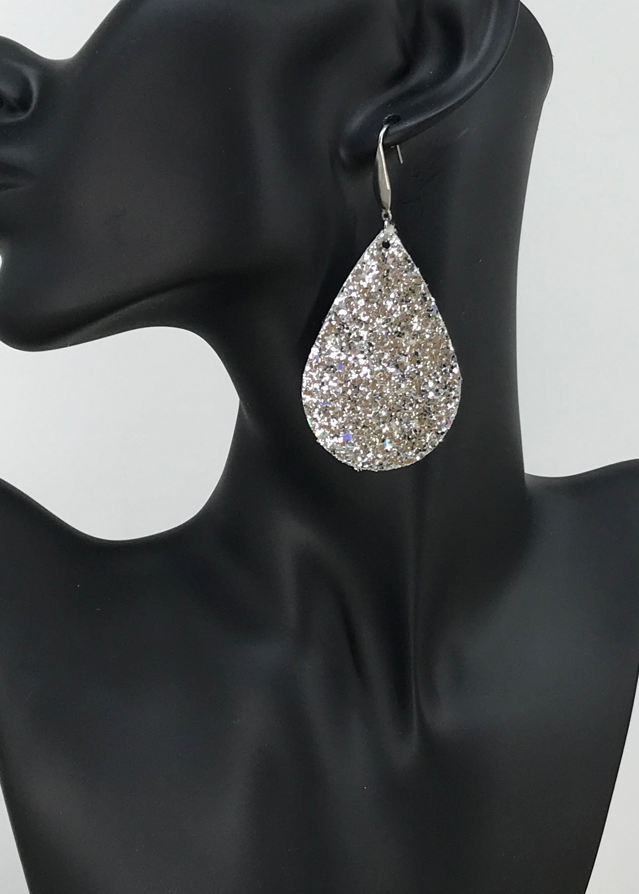 Silver Chunky Glitter on Leather Earrings - E19-2444
