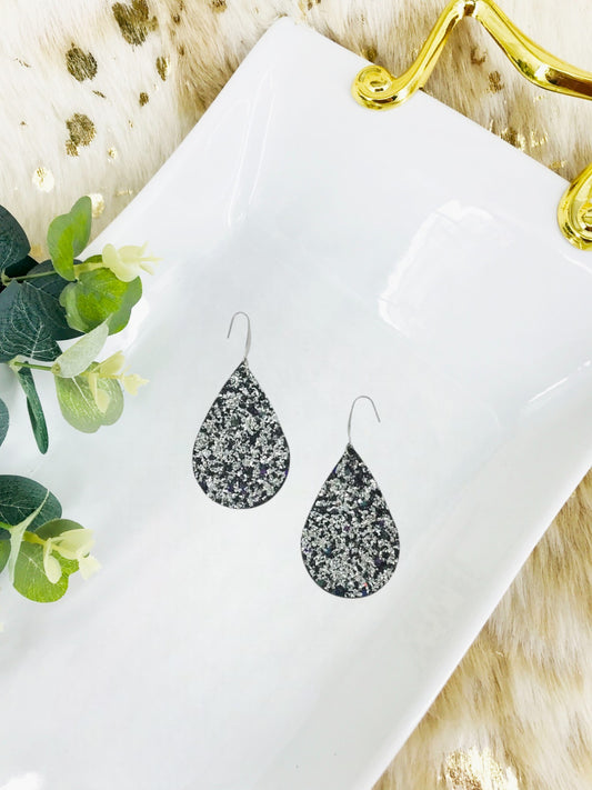 Silver Chunky Glitter on Leather Earrings - E19-2446