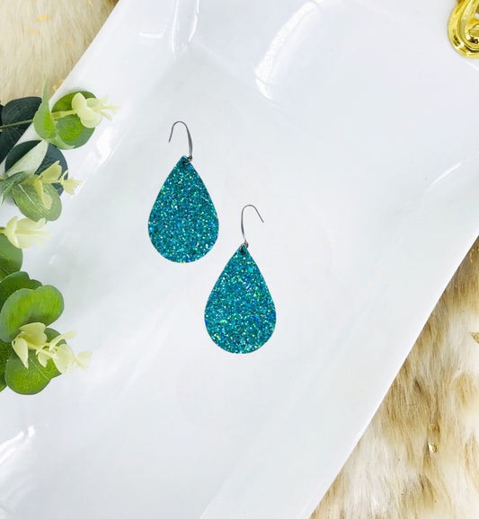Turquoise Chunky Glitter on Leather Earrings - E19-2447
