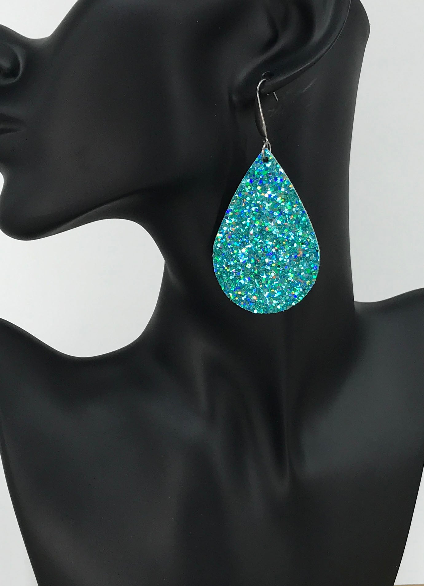 Turquoise Chunky Glitter on Leather Earrings - E19-2447