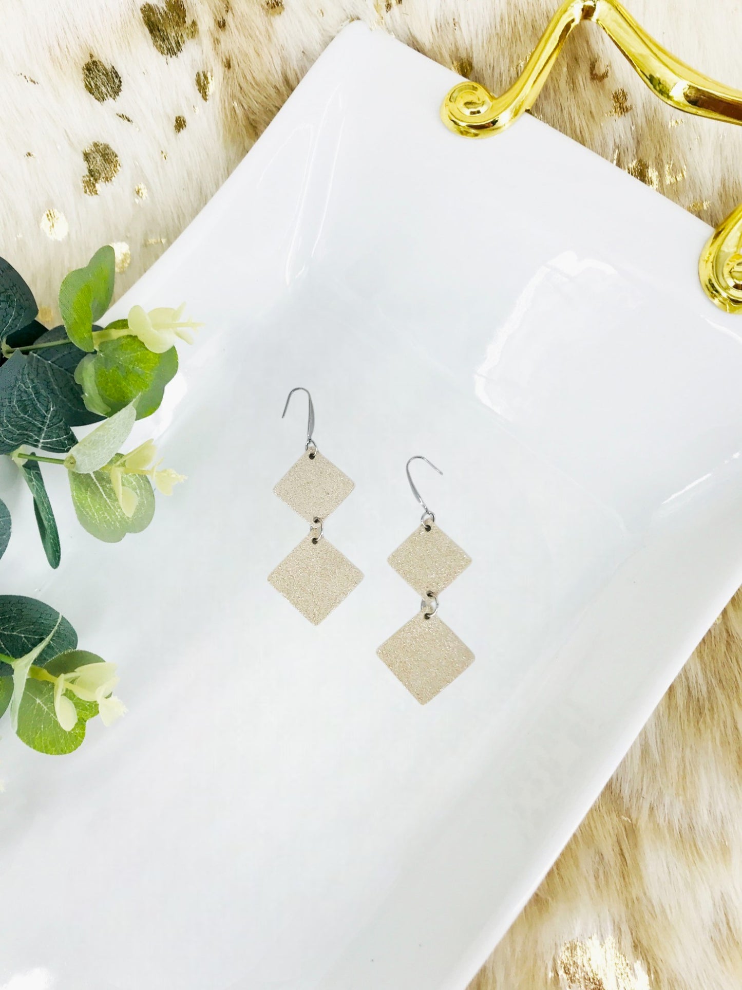 Champagne Leather Earrings - E19-2588