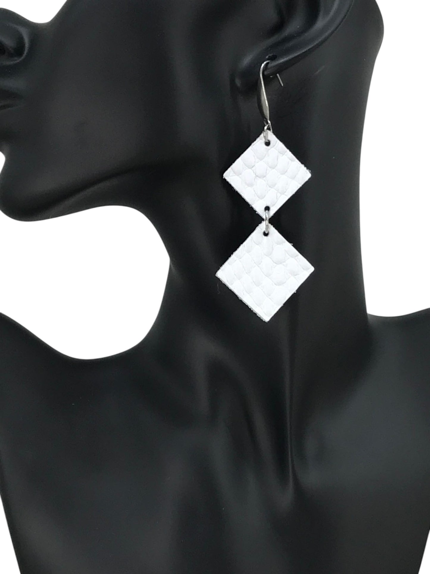 Matte White Snake Leather Earrings