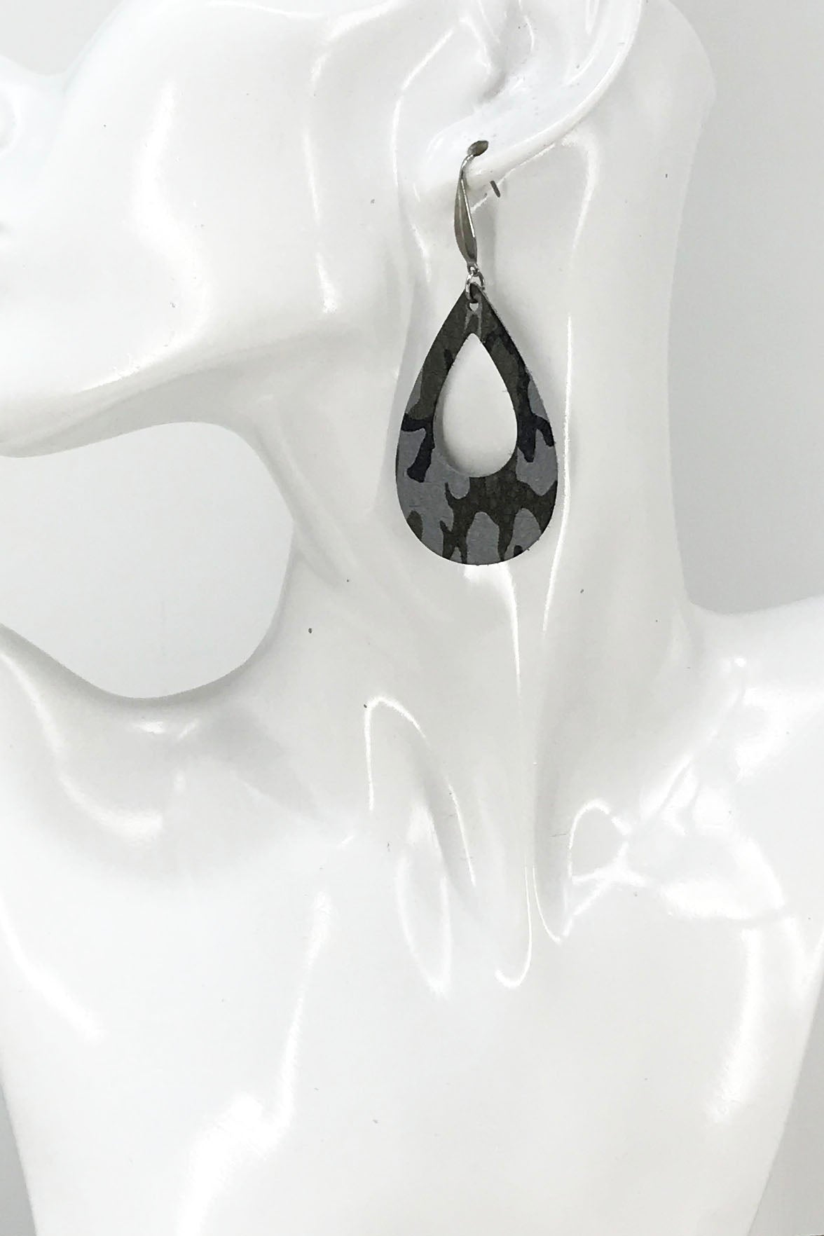 Gray Camo Leather Earrings - E19-2615