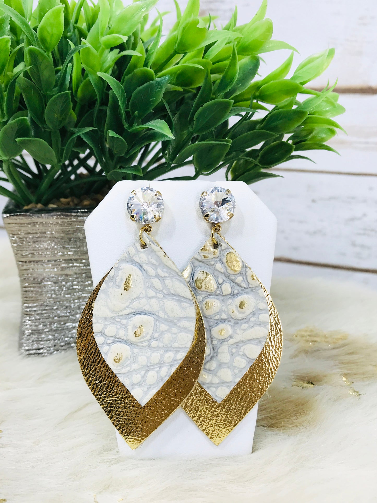 Crystal and Genuine Leather Stud Earrings - E19-2661