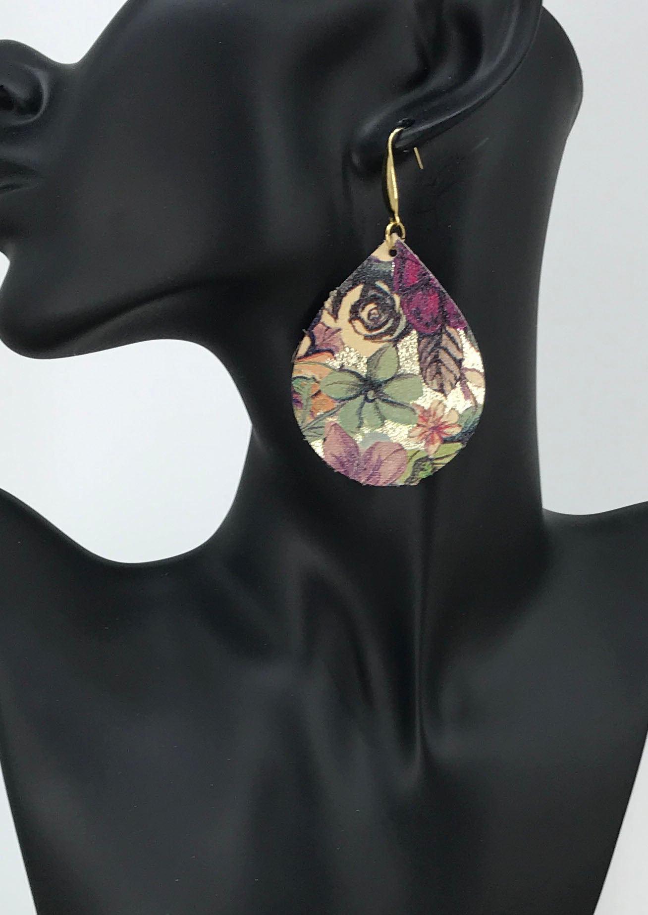 Genuine Floral Pattern Leather Earrings - E19-2680