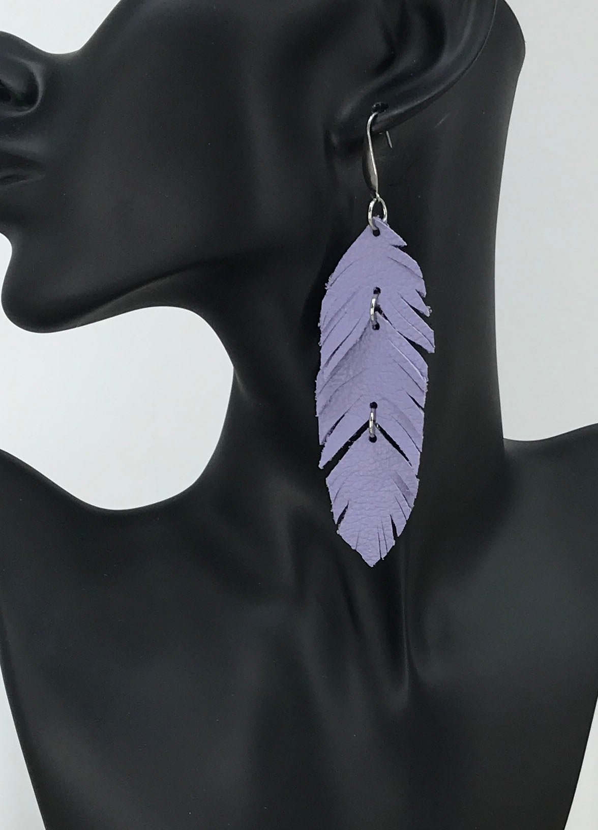 Lilac Feather Leather Earrings - E19-2685