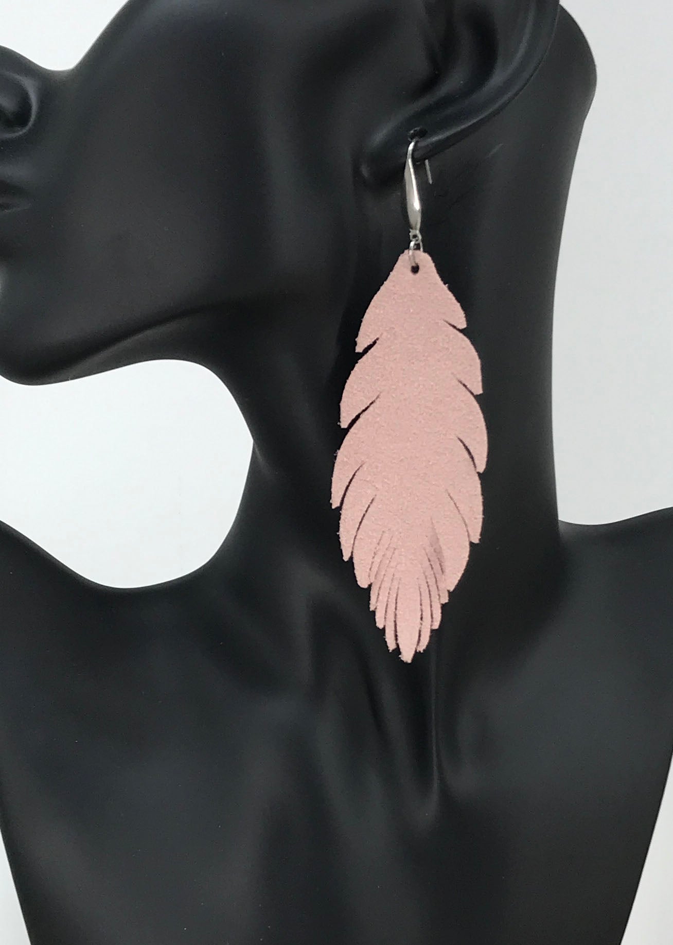 Pink Suede Feather Leather Earrings - E19-2692