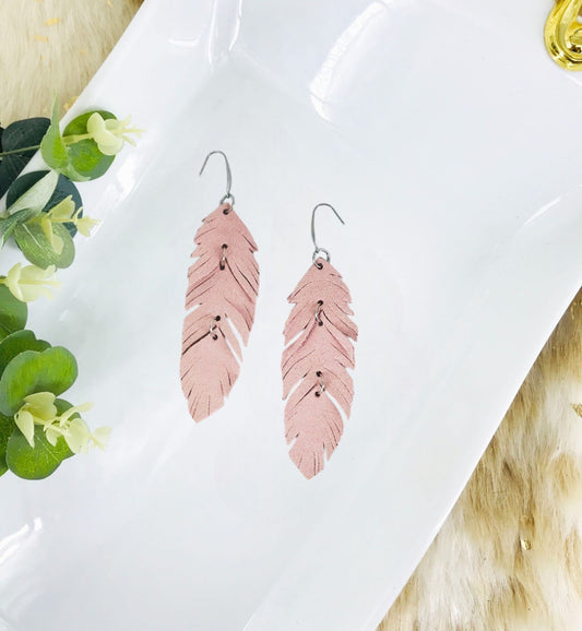 Pink Suede Feather Leather Earrings - E19-2694