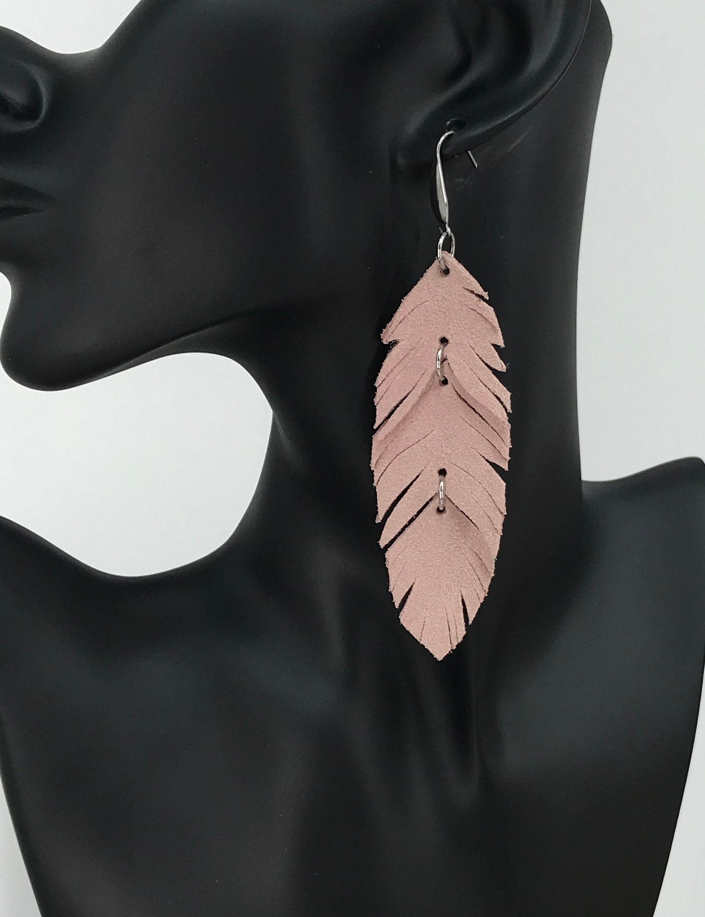 Pink Suede Feather Leather Earrings - E19-2694