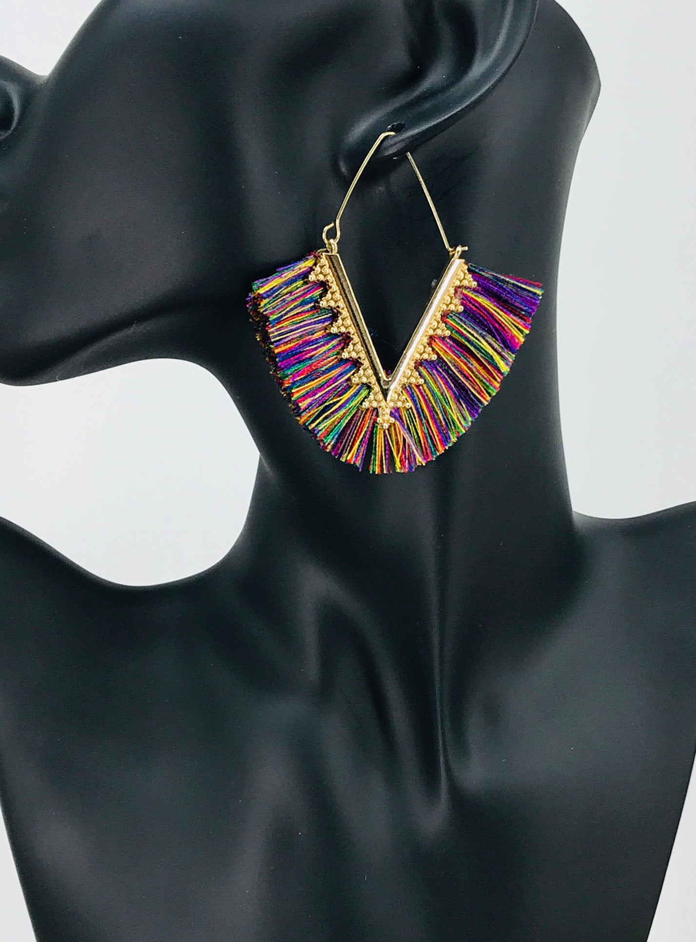 Multicolor Bohemian Triangle Tassel Earrings
