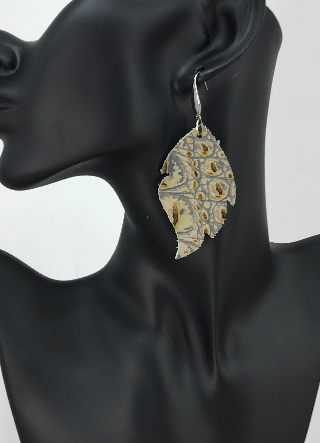 Sage Grey Alligator Leather Earrings - E19-272