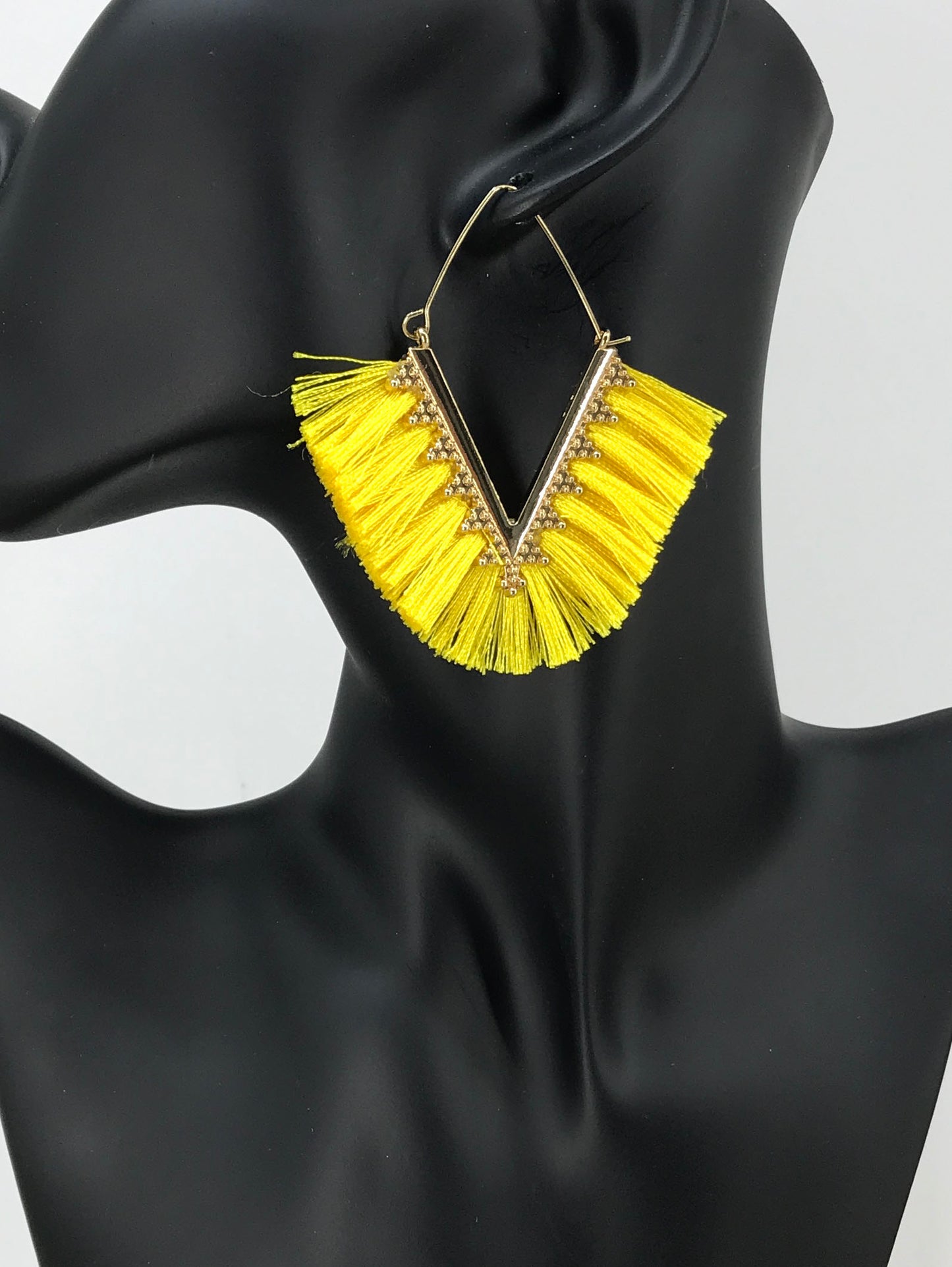 Yellow Bohemian Triangle Tassel Earrings