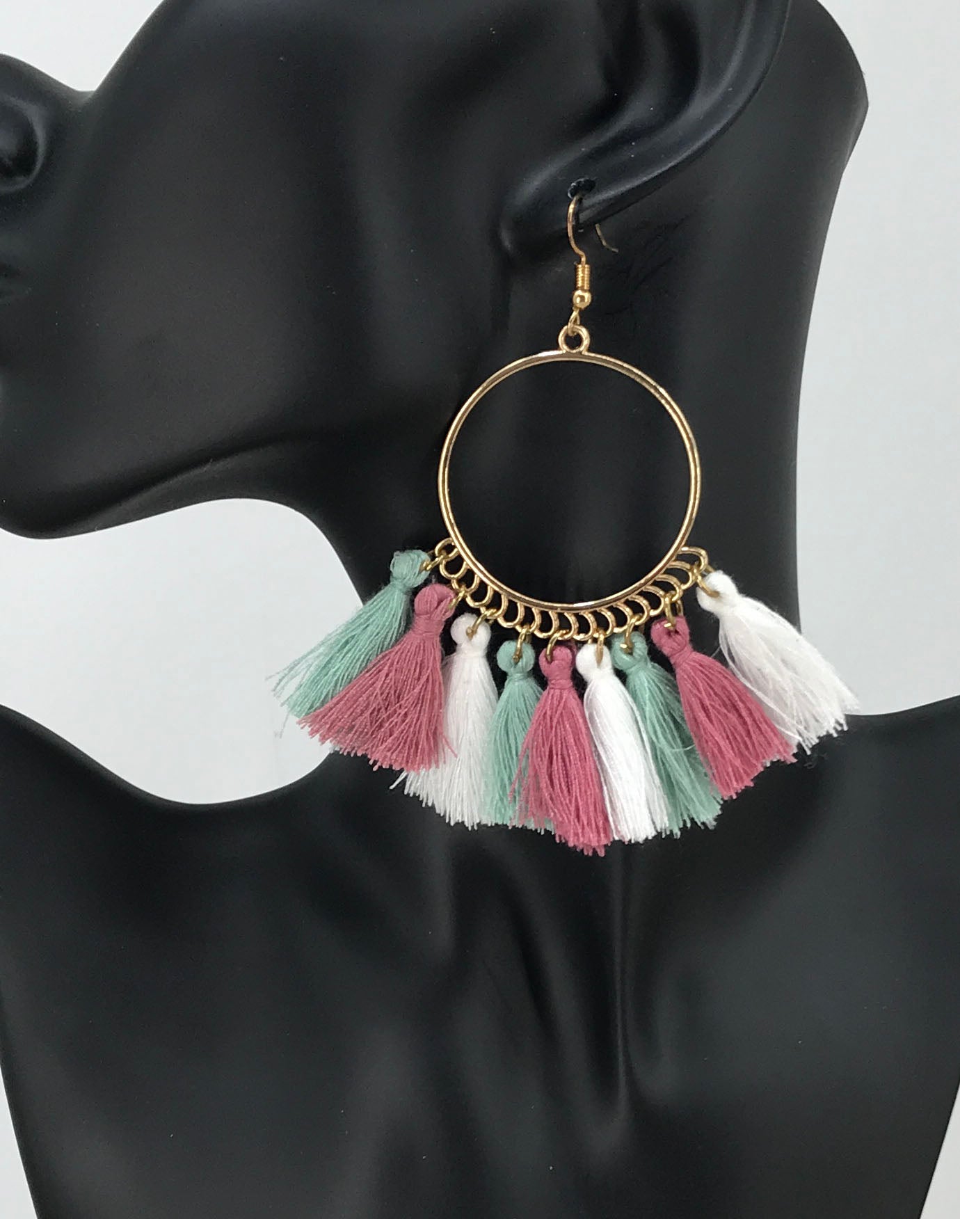 Multi Color Bohemian Tassel Hoop Earrings