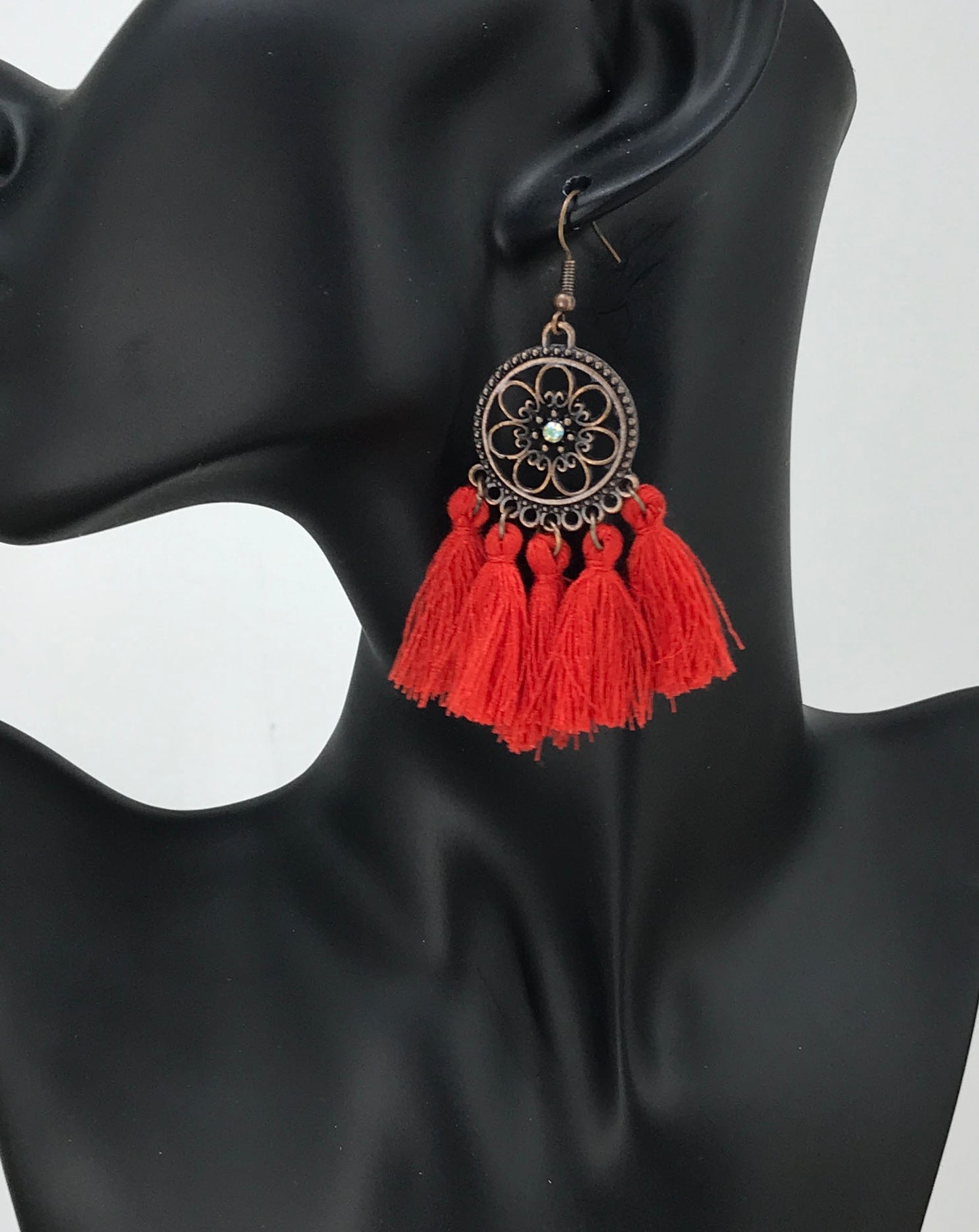 Red Bohemian Tassel Earrings