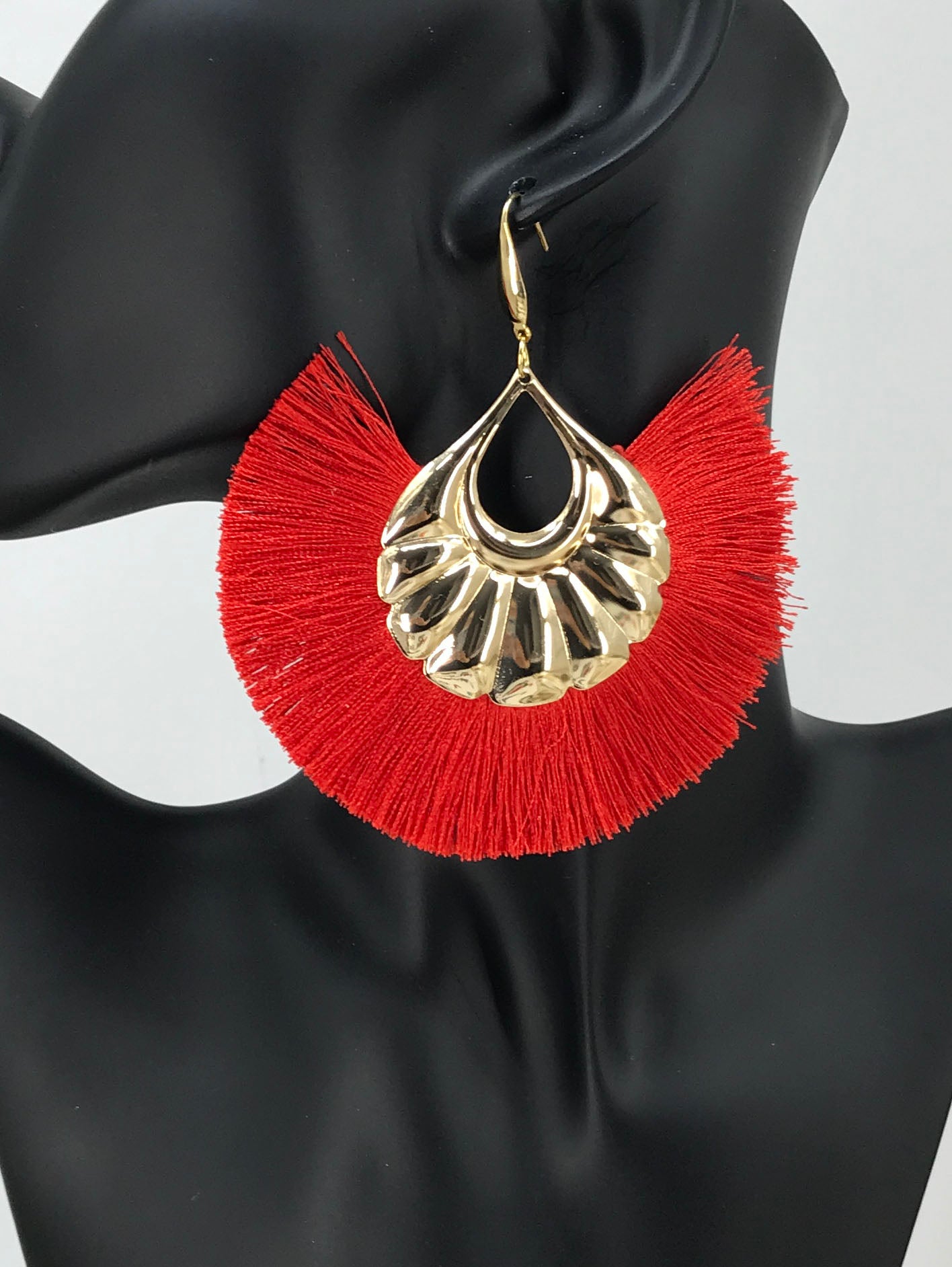 Large Fan Shaped Tassel Earrings - E19-2779