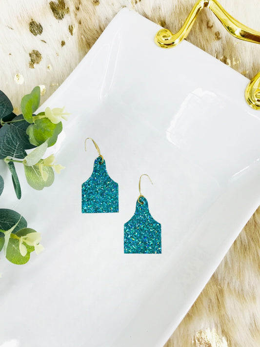 Genuine Glitter on Leather Cow Tag Earrings - E19-2789